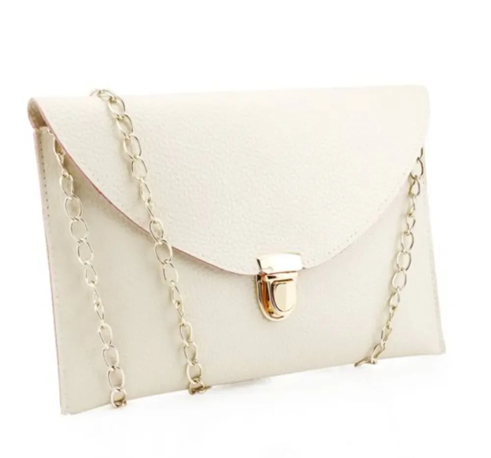 Vegan Pebbled Leather Conververtible Clutch Purse Shoulder Bag gold chain clasp